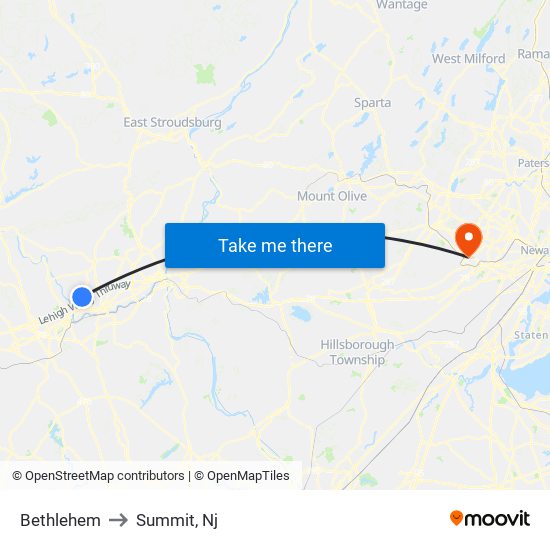 Bethlehem to Summit, Nj map