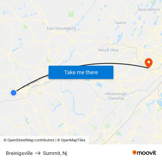 Breinigsville to Summit, Nj map