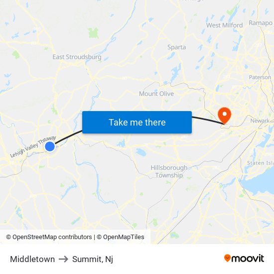 Middletown to Summit, Nj map