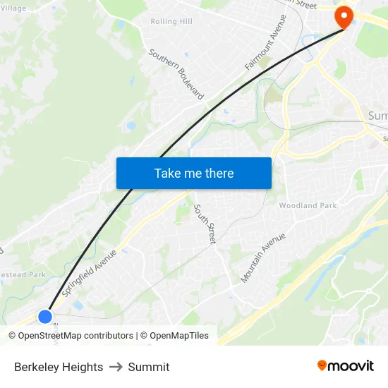 Berkeley Heights to Summit map