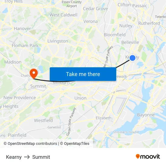Kearny to Summit map