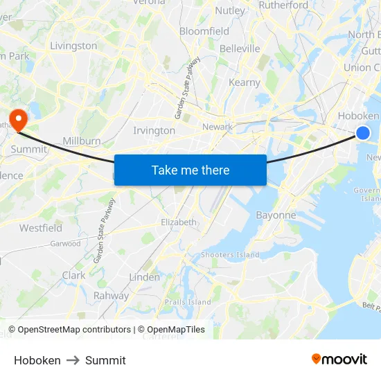 Hoboken to Summit map