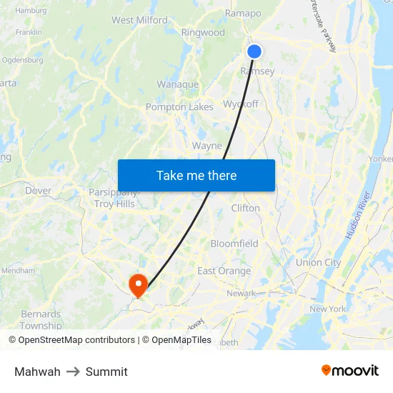 Mahwah to Summit map