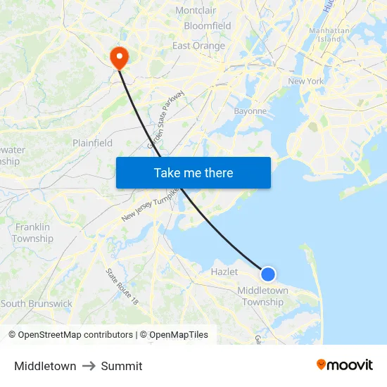 Middletown to Summit map