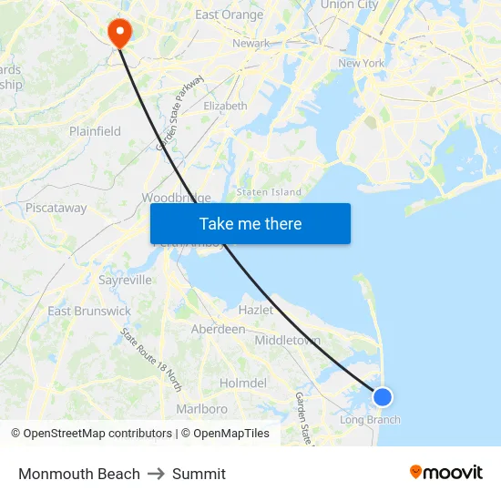 Monmouth Beach to Summit map