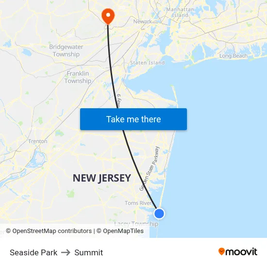 Seaside Park to Summit map