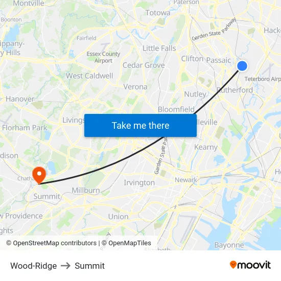 Wood-Ridge to Summit map