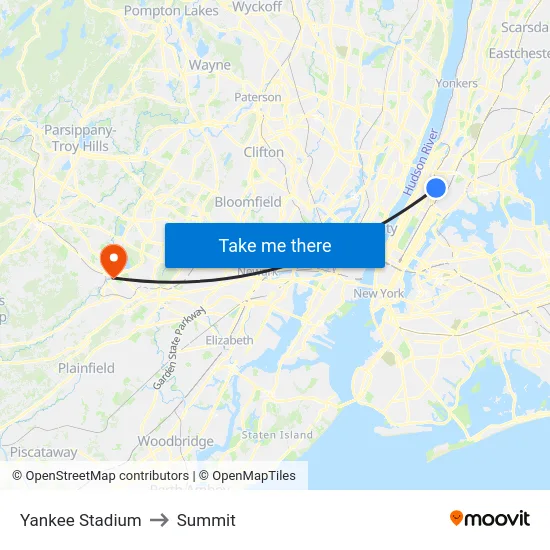 Yankee Stadium to Summit map