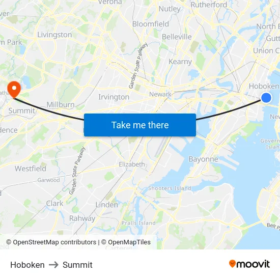 Hoboken to Summit map