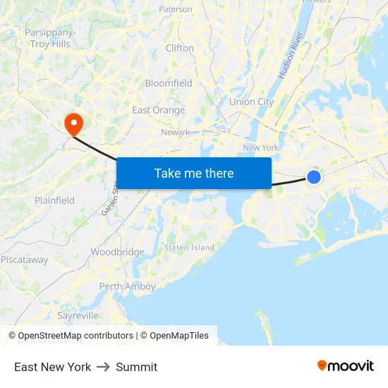 East New York to Summit map