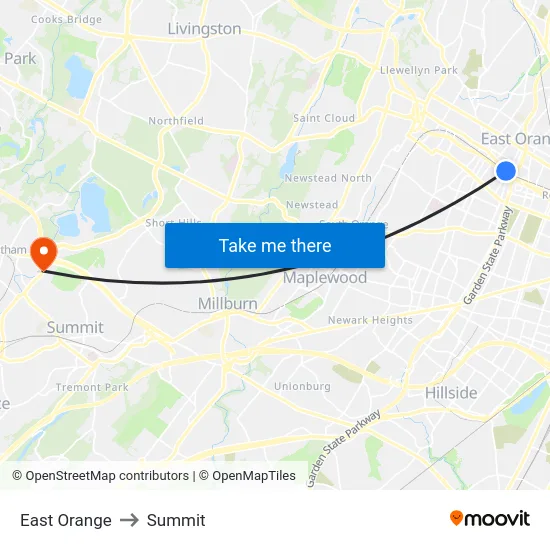 East Orange to Summit map