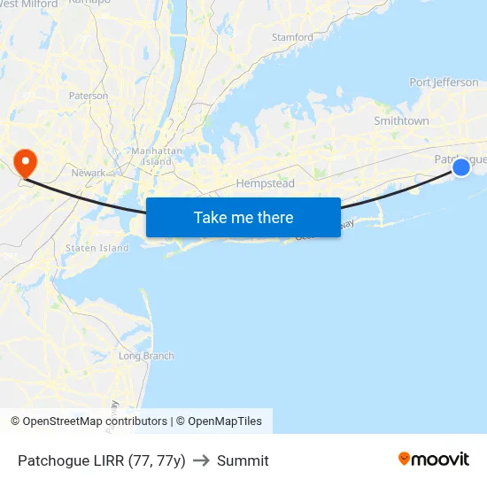 Patchogue LIRR (77, 77y) to Summit map