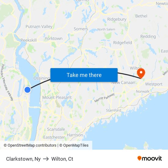Clarkstown, Ny to Wilton, Ct map