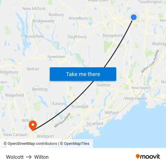 Wolcott to Wilton map