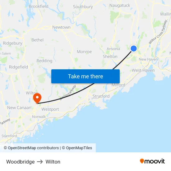 Woodbridge to Wilton map