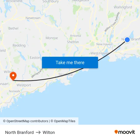 North Branford to Wilton map