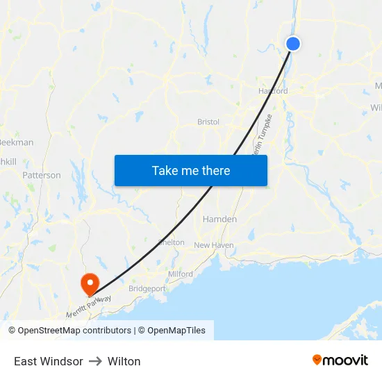 East Windsor to Wilton map