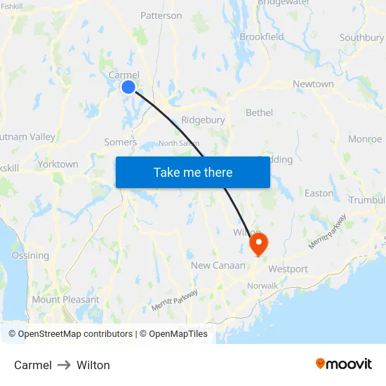 Carmel to Wilton map