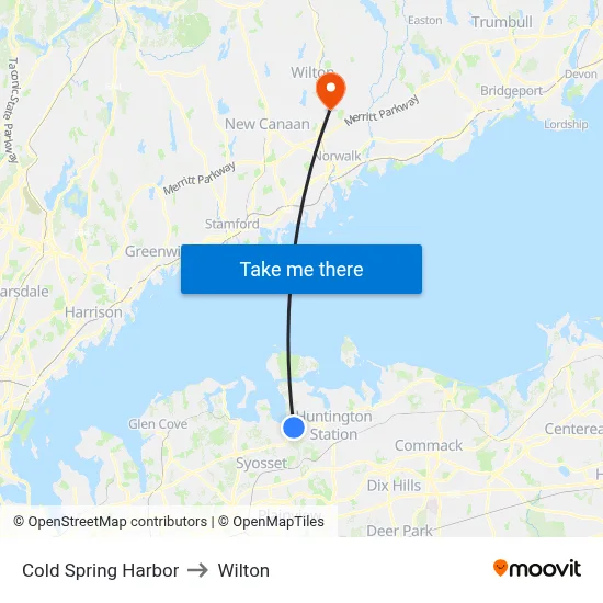 Cold Spring Harbor to Wilton map
