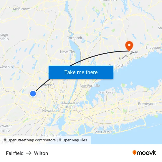 Fairfield to Wilton map