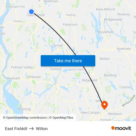 East Fishkill to Wilton map