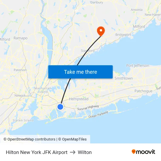Hilton New York JFK Airport to Wilton map