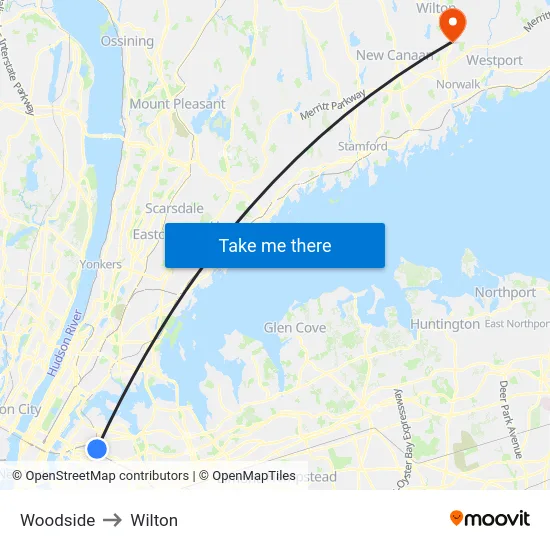 Woodside to Wilton map