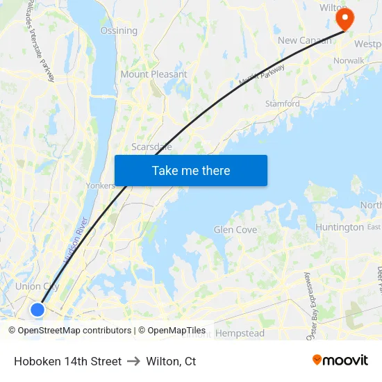 Hoboken 14th Street to Wilton, Ct map