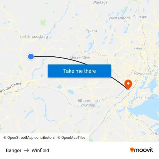Bangor to Winfield map