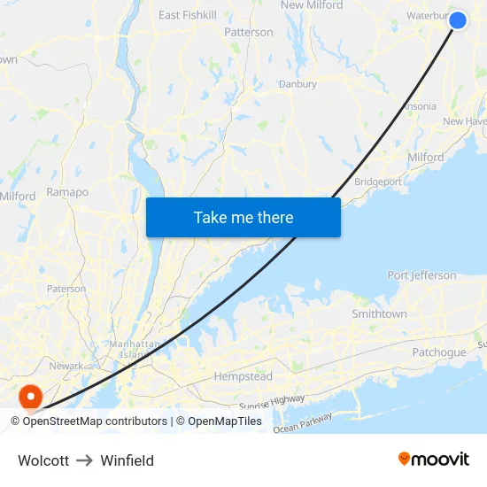 Wolcott to Winfield map