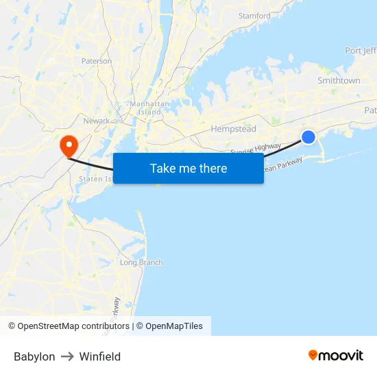 Babylon to Winfield map