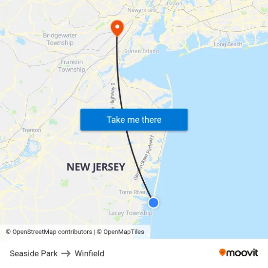 Seaside Park to Winfield map