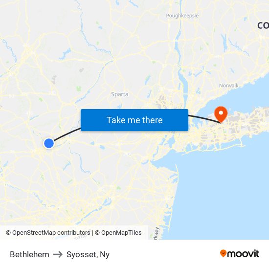 Bethlehem to Syosset, Ny map