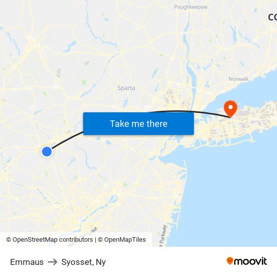 Emmaus to Syosset, Ny map