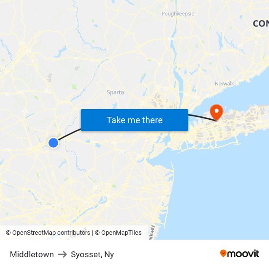 Middletown to Syosset, Ny map