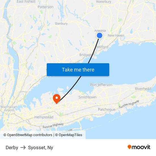 Derby to Syosset, Ny map