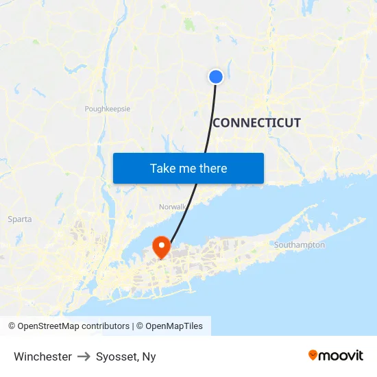 Winchester to Syosset, Ny map