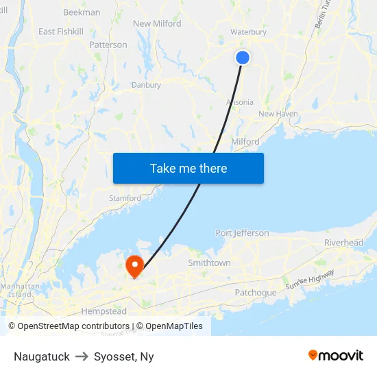 Naugatuck to Syosset, Ny map