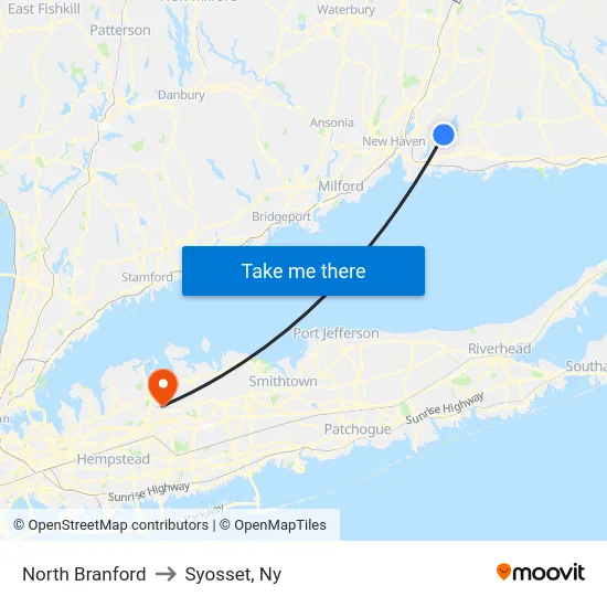 North Branford to Syosset, Ny map