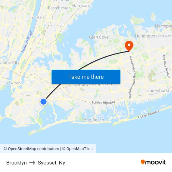Brooklyn to Syosset, Ny map