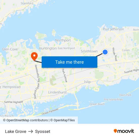 Lake Grove to Syosset map
