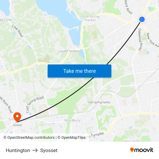 Huntington to Syosset map