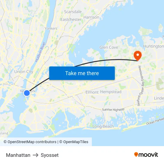 Manhattan to Syosset map