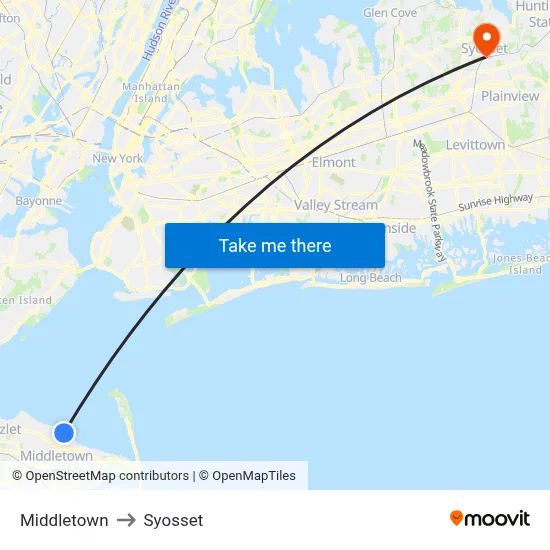 Middletown to Syosset map