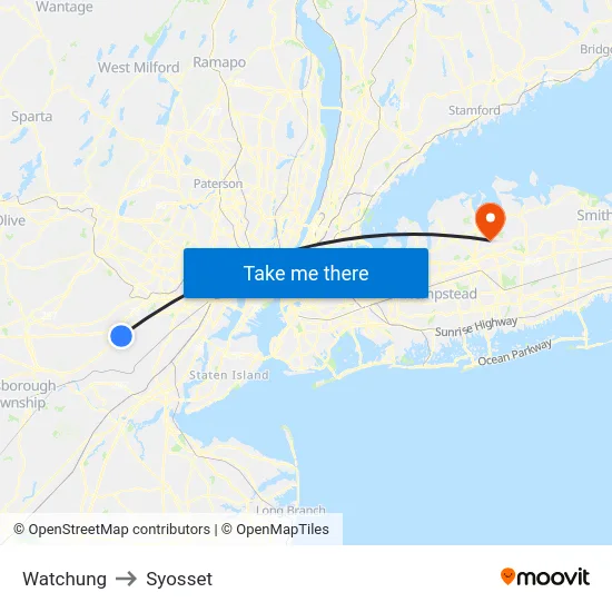 Watchung to Syosset map