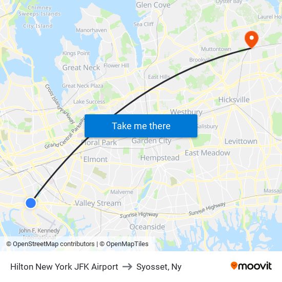 Hilton New York JFK Airport to Syosset, Ny map