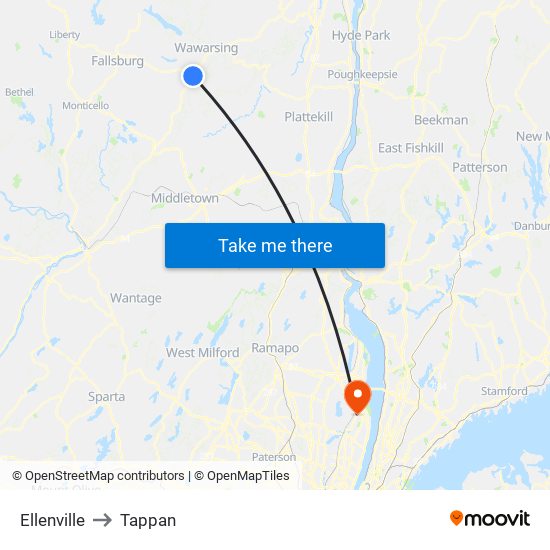 Ellenville to Tappan map