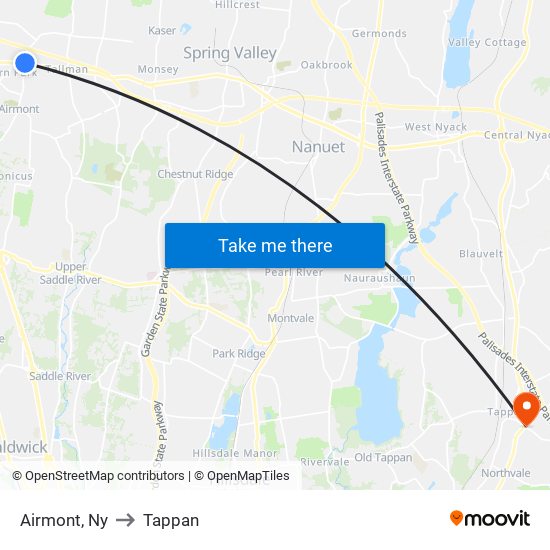 Airmont, Ny to Tappan map