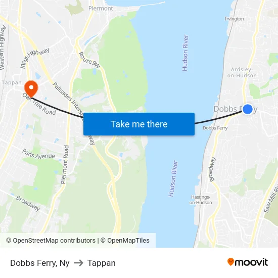 Dobbs Ferry to Tappan map