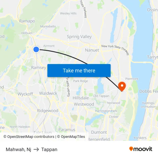Mahwah to Tappan map